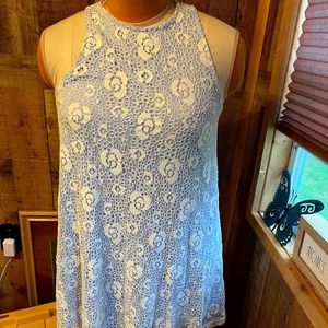 Ladies Womens size small by Blue Rose light blue dress with white crochet lace